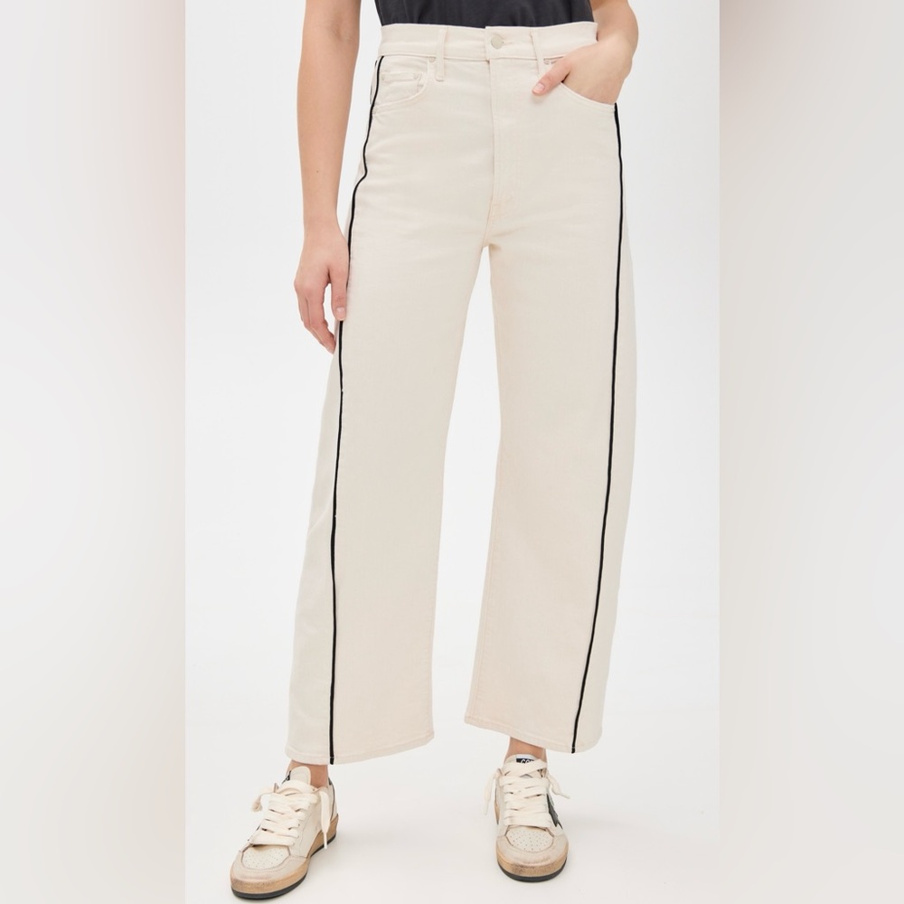 MOTHER Cream Wide Leg Jeans with Black Stripe
